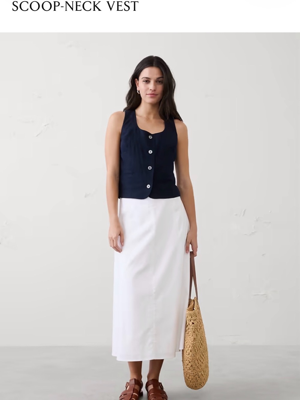 Banana Republic Factory Navy Scoop-Neck Vest with White Maxi Skirt